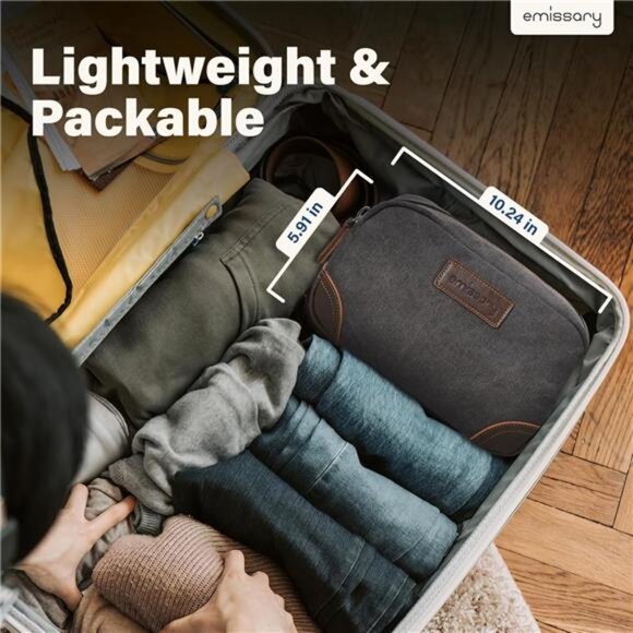 Mens Canvas Toiletry Bag Travel Dopp Kit Shaving Kit Water Resistant Bathroom Ba - Picture 6 of 7